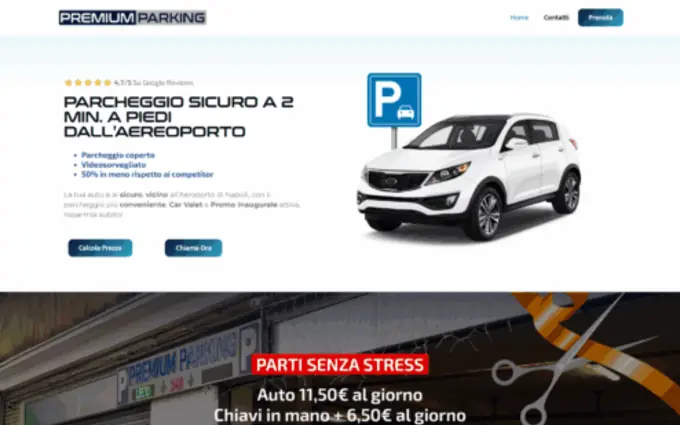 Homepage di Premium Parking, parcheggio vicino all'aeroporto di Napoli